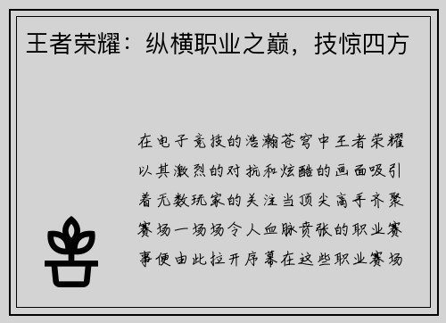 王者荣耀：纵横职业之巅，技惊四方